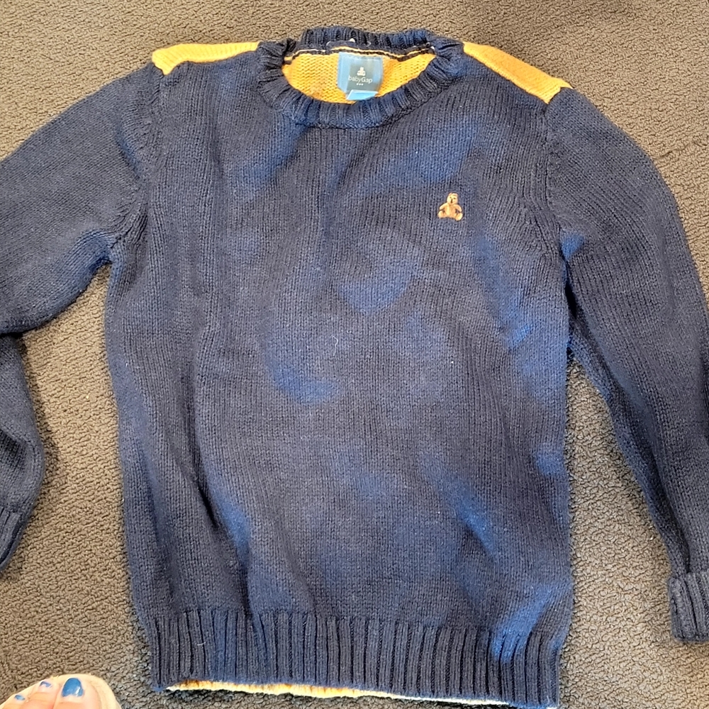 babyGAP kids Navy Yellow Colorblock Teddy Bear Sweater Size 5 Years Toddler